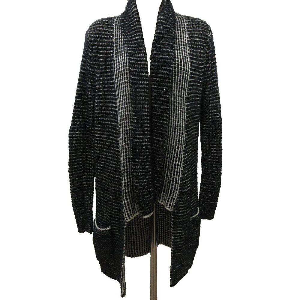 Princess Vera Wang Womens Cardigan Size Small Open Front Black White Knit Collar